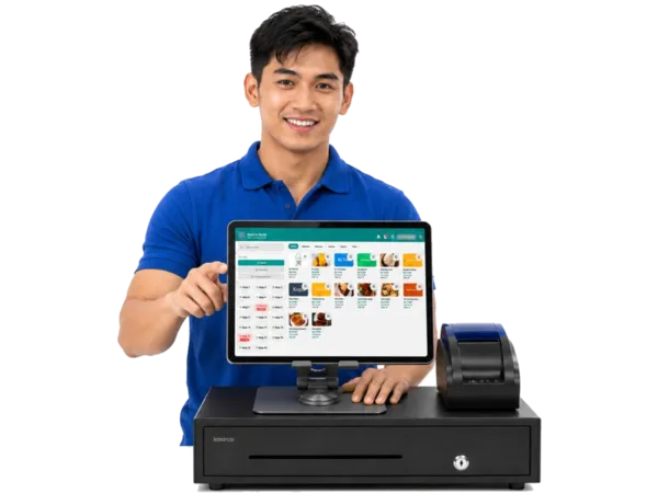 Paket aplikasi kasir gratis dengan mesin kasir, tablet, dan printer Kasirco